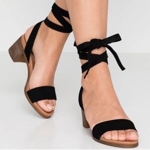 Steve Madden Open Toe Stacked Heel Lace Up Leather Heeled Sandals Black Size 8
